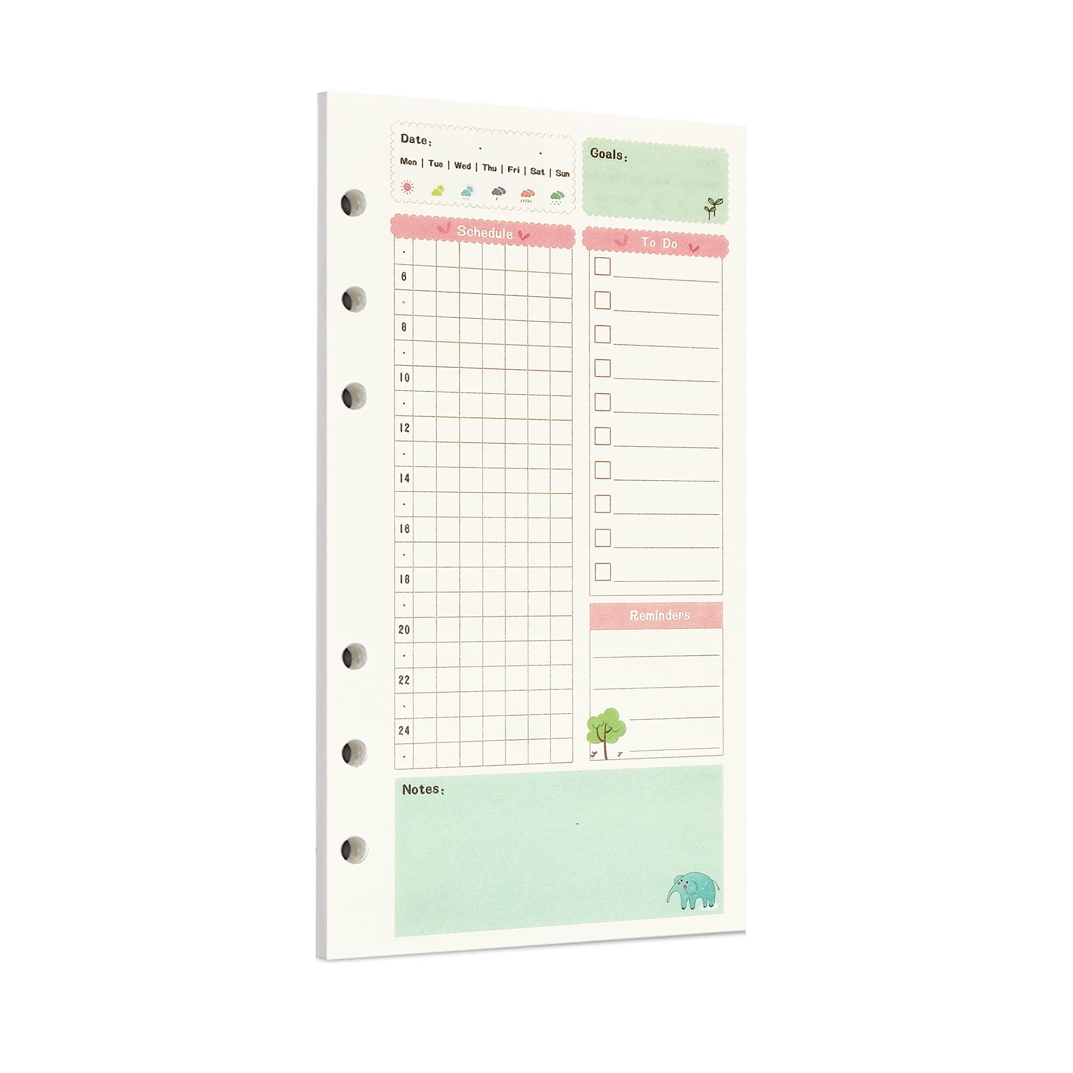 Zelten 45 Sheets 90 Pages Colorful Loose Leaf Punched Paper Refills Paper for 6 Hole Binder Personal Organizer Diary Notebook Refillable Planner (A6, Fairy Tale Daily Planner)