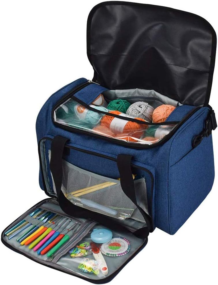 QEES Knitting Needle Case for Yarn, Crochet Hooks, Knitting Needles and Other Small Accessories, Travel Yarn Storage Bag GJB980