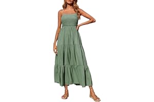 BOXIACEY Womens Summer Maxi Dress Casual Sleeveless Spaghetti Strap Sundresses Flowy Smocked Tiered Boho Dresses