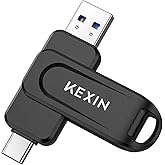 KEXIN 256GB Flash Drive Dual USB C Thumb Drive USB-A & Type-C 100MB/s Swivel USB Drive 256GB for Tablet iPhone 15/16 Car Game Console, Black