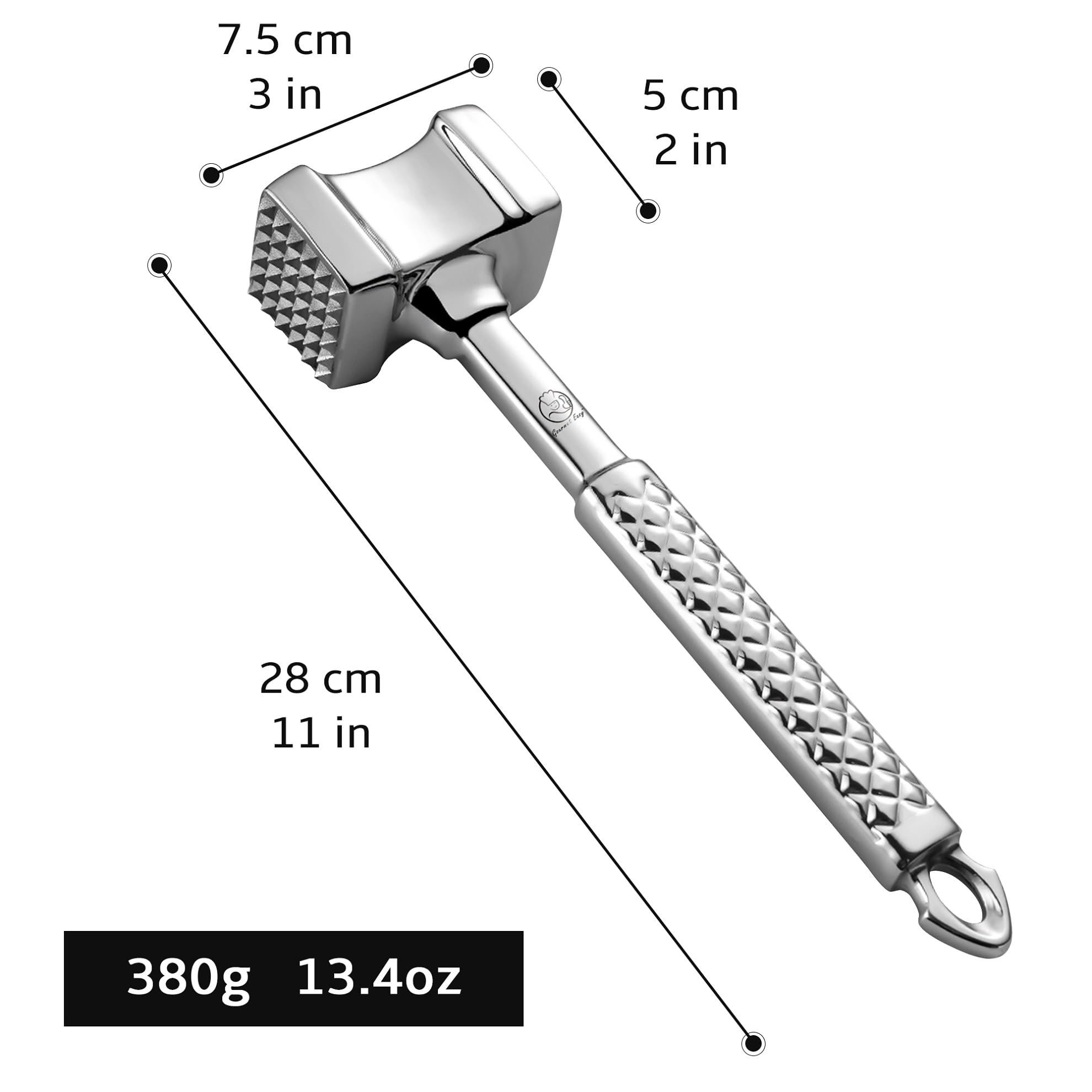 Fleischklopfer Edelstahl spülmaschinenfest - Original Design - Doppelseitiger Schnitzelklopfer ideal für Schnitzel, Koteletts, Steaks - Fleischhammer mit 5 Jahre Garantie 5