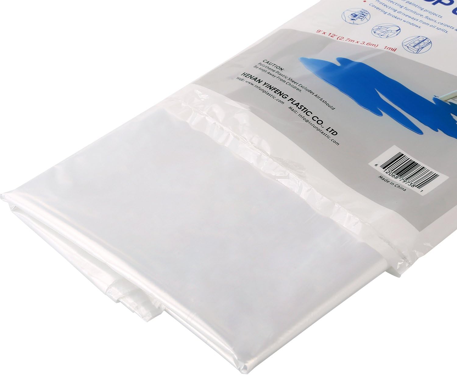 TopSoon Plastic Drop Cloth 9-Feet by 12-Feet Clear Tarp Plastic Painting Tarp Plastic Sheeting Waterproof Patio Furniture Cover - - 
