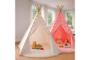 Pink Teepee Tent for Girls | Large Kids Teepee Tent with Star Lights & Fluffy Blanket | Tipi Tent for Girls | Tente Enfant Ro