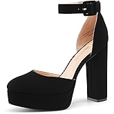 DREAM PAIRS Women's Platform High Chunky Heels Closed Toe Block Ankle Strap Dress Buckle Round Toe Wedding Party Comfortable Pumps Shoes
