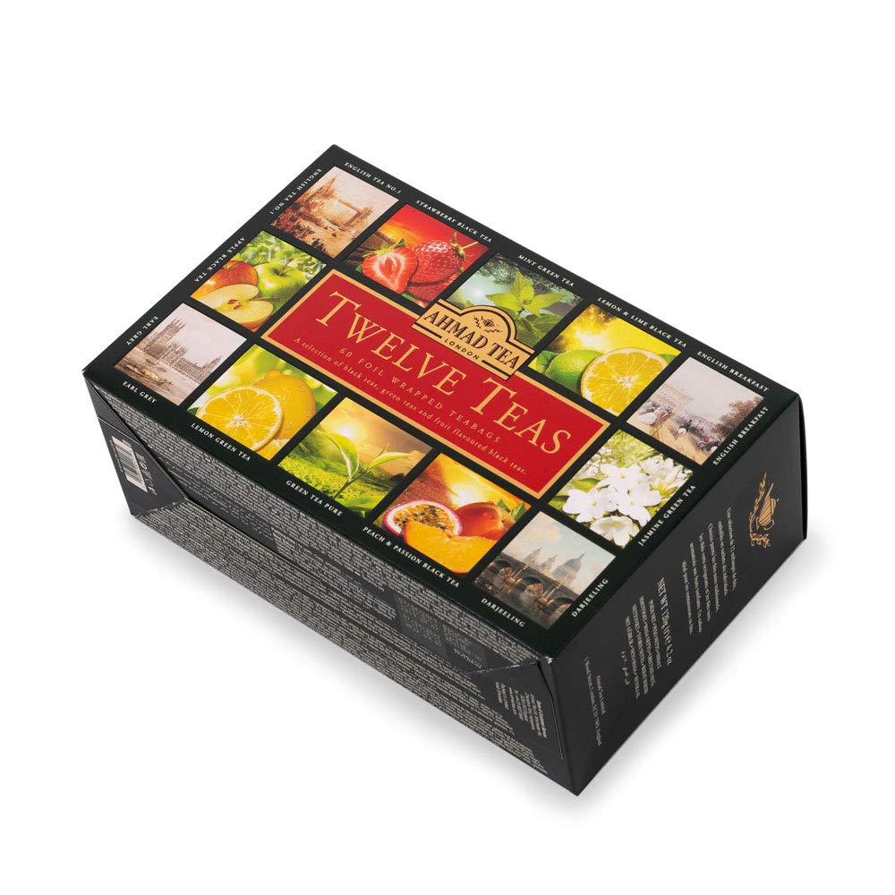 Ahmad Tea Twelve Teas Variety Gift Box, 60 Foil Enveloped Teabags : Grocery Tea Sampler : Grocery & Gourmet Food