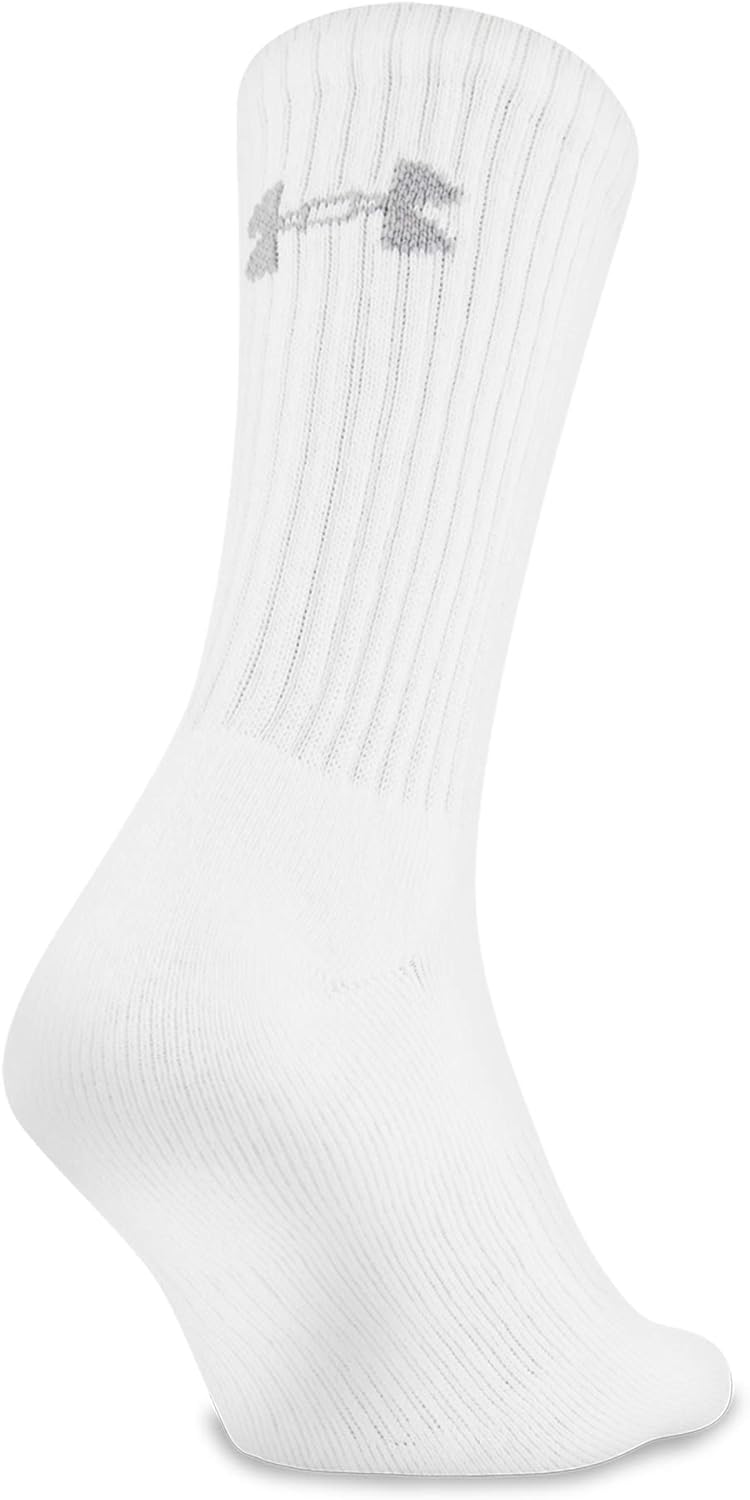 Under Armour Adult Charged Cotton 2.0 Crew Socks, 6-Pairs, White/Gray, Shoe Size: Mens 8-12, Womens 9-12: Clothing