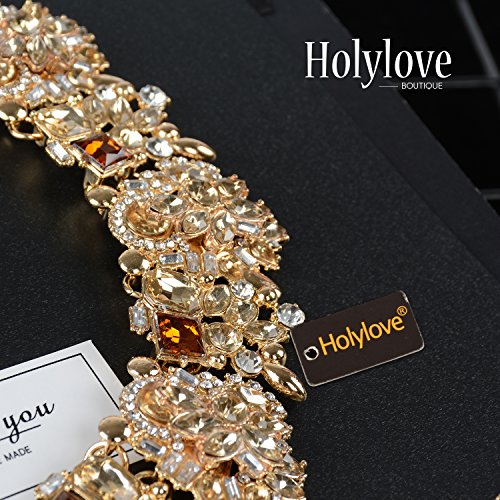 Statement Necklace Bracelet Earrings for Women Novelty Champagne Jewelry Set 1 with Gift Box-8041BTawny Set
