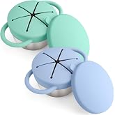 Mity rain 2PCS Stainless Steel Snack Containers for Toddlers | with Spill-Proof Silicone Lids Handles - 3-in-1 Baby Snack Cup