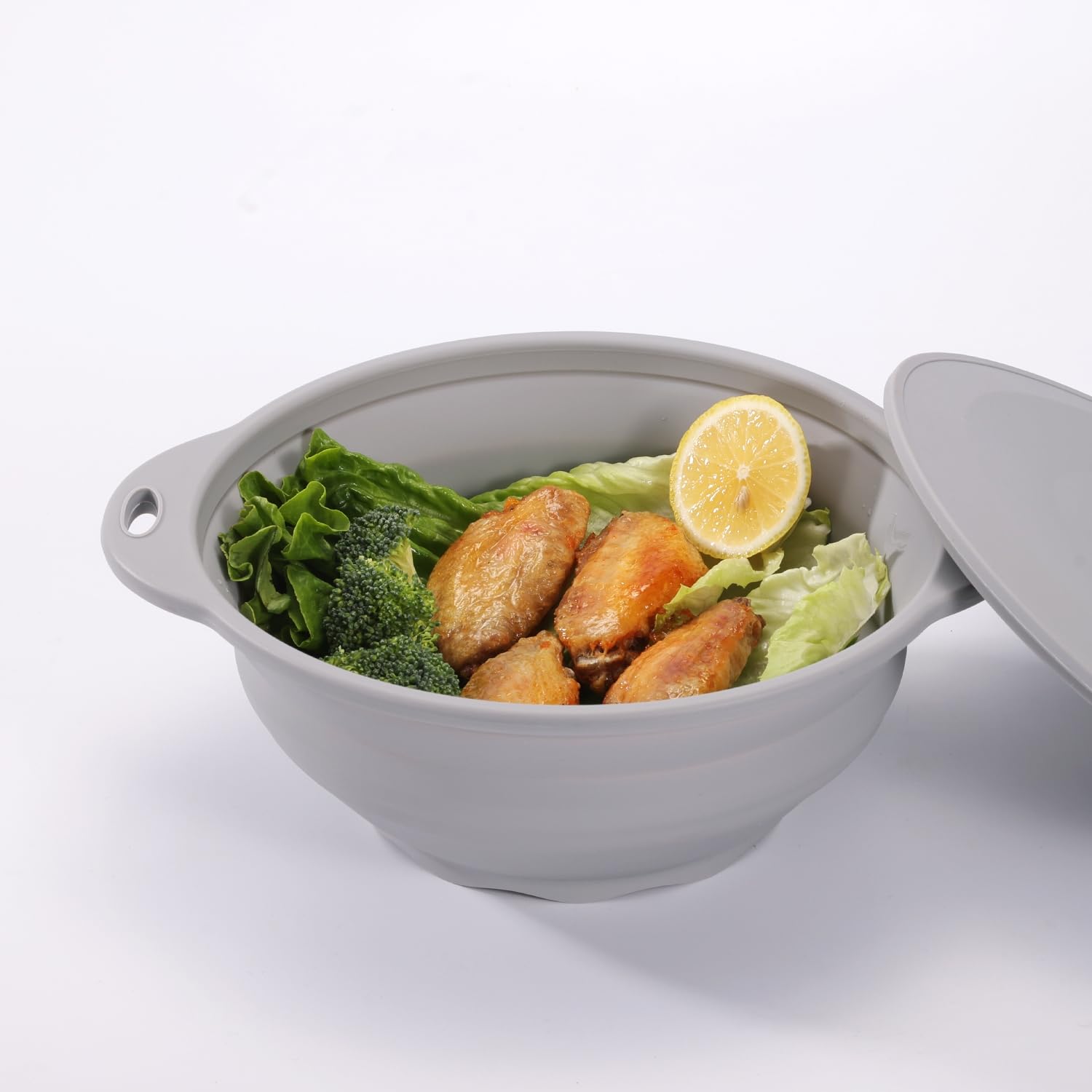 Photo 1 of Jovilife Collapsible Bowl Set 64 oz Collapsible Salad Bowl Collapsible Bowl with Lid Silicone Foldable Bowl Camping Bowl Set (Grey), Large, Gray