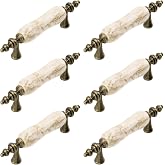 MY MIRONEY 3" Hole Centers Ceramic Handles Pulls Pack of 6 | Marble Cracks Drawer Pulls Antique Brown Granite Pull Handles Kitchen Cabinet Pulls with Screws