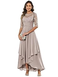 Sredhy Taupe Tea Length Mother of The Bride Dress