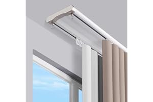 BCOFO Heavy-Duty Curtains Rails Double Row Ceiling Curtain Track Ceiling Mounted Curtain Double Rails Ceiling Mount Double Curtain Tracks System for Privacy in Open Rooms(Gold,4.2m(13.8ft))