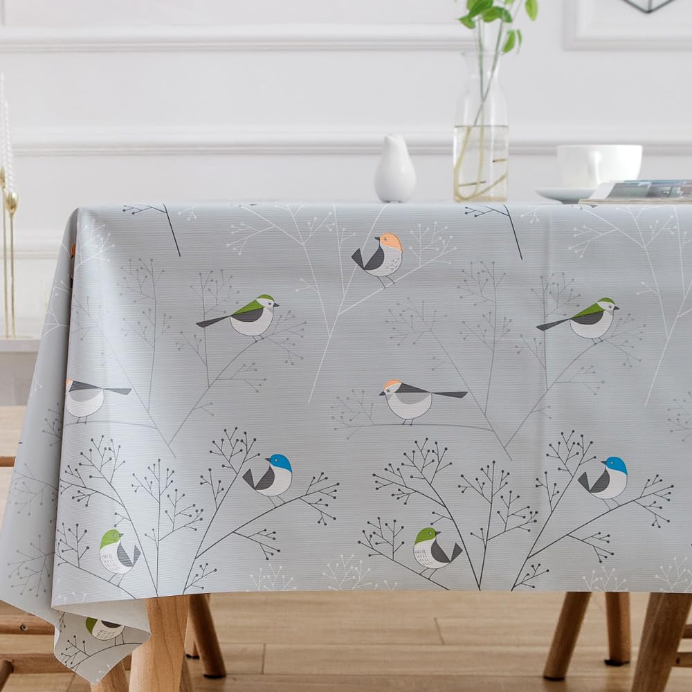 TruDelve Heavy Duty Vinyl Tablecloth with Flannel Backing Plastic Tablecloths for Rectangle Tables Outdoor Table Cover Waterproof (108'' x 54'', Birds-1) — image 1