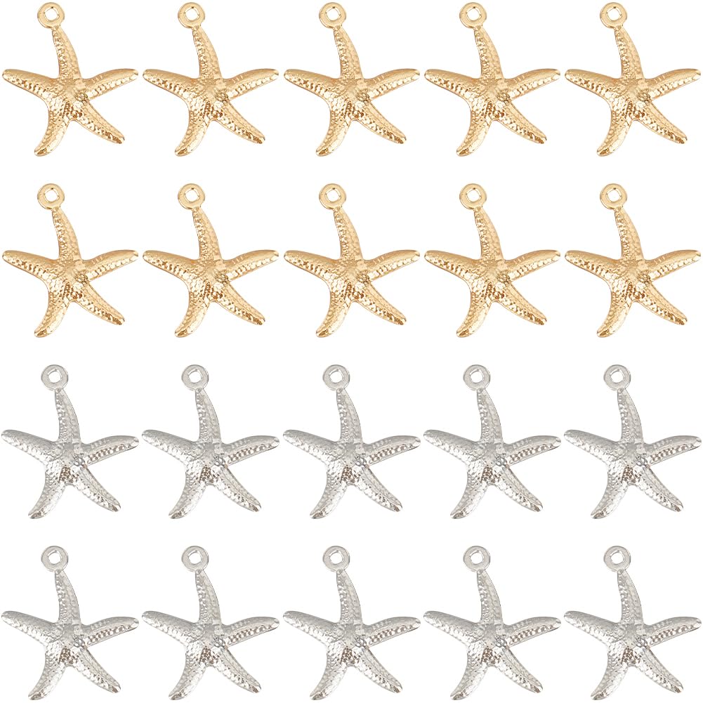 SUNNYCLUE 1 Box 100Pcs Starfish Charms Ocean Charm Bulk Stainless Steel Starfish Silver Real 24K Gold Plated for jewellery Making Supplies DIY Crafting Necklace Bracelet Earring