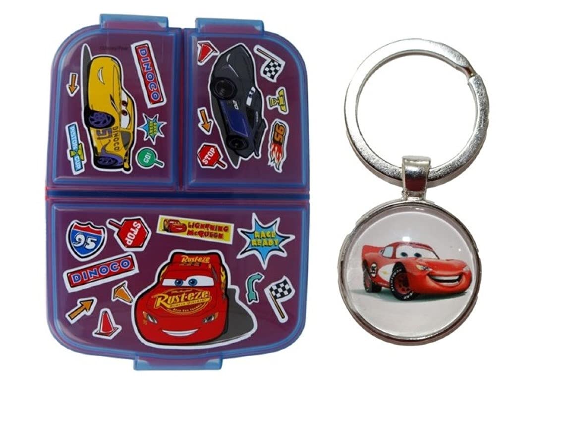 OM SUPPLIES Car Reusable Sandwich Lunch Box 3 Multi Compartment Kids Children School with Cars Keychain — image 1