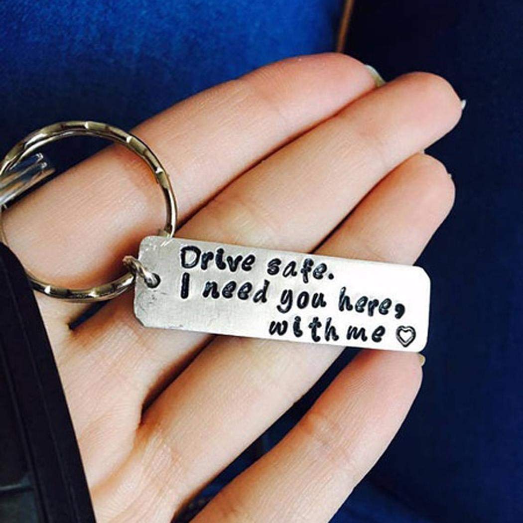 Chiak Unisex Alloy Engraved Drive Safe Letter Bar Pendant Link Chain Necklace/Keychain Keychains