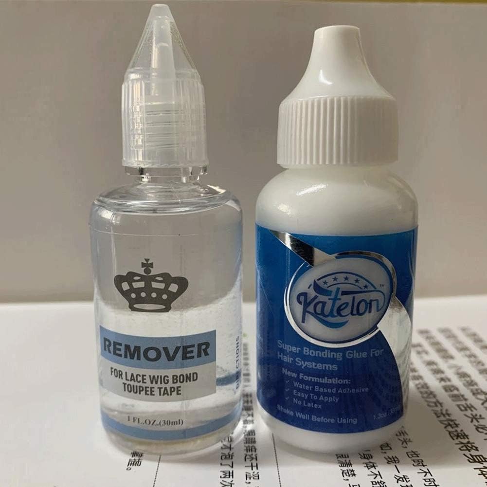 38ML（1.3oz) Lace Wig Glue Waterproof Wig Bonding Glue Invisible Adhesive with 1 Bottle Remover 30ML (1oz) for Lace Wig Adhesives Bobo Wig Bond (1pc Glue & 1pc Remover, Transparent)