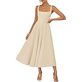 ZESICA Women‘s 2026 Summer Sleeveless Midi Dress Square Neck Flowy A Line Casual Beach Vacation Long Dresses with Pockets