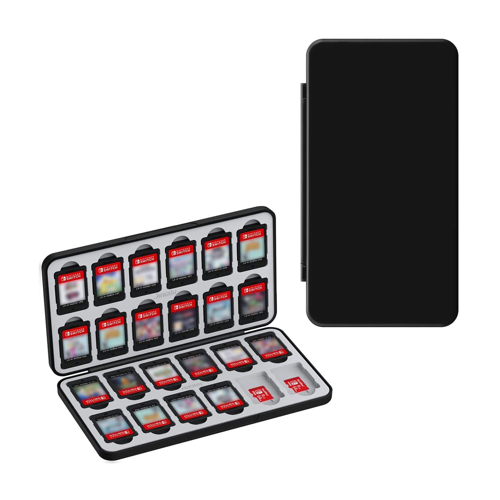 JINGDU 24-Slot Switch Game Card Case Compatible with Nintendo Switch Games & micro SD Cards, Portable Games Holder Organizer Suitable for Switch, NS2/NS/Lite/OLED Game Cards, Black