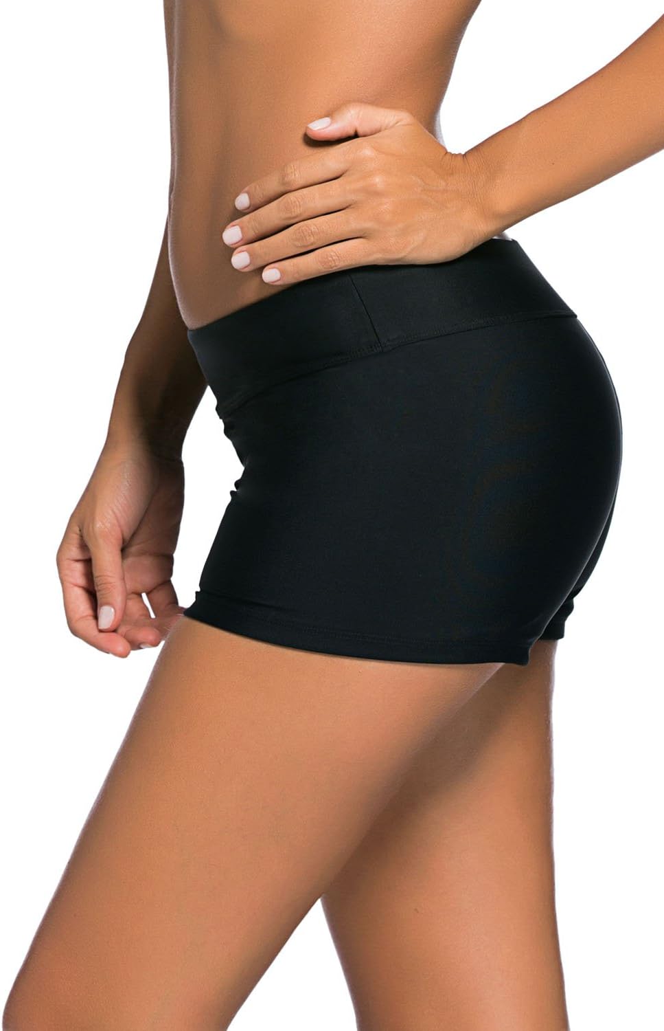 Black Wide Waistband Swimsuit Bottom Shorts