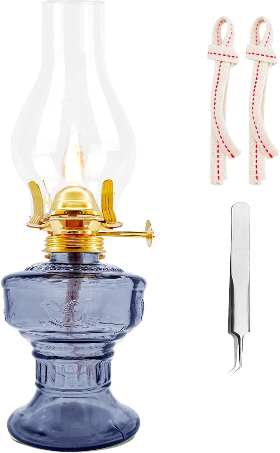 Oil Lamps & Accessories - rnuie Kerosene Oil Lamp,1 Vintage Kerosene Lamp,1 Tweezers and 2 Wicks,Glass Hurricane Lantern for Indoor Lighting Decoration Outdoor Camping Use (Blue)