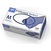 Medline FitGuard Select Powder-Free Nitrile Violet Blue Exam Gloves with Textured Fingertips, Size Medium, Box of 250