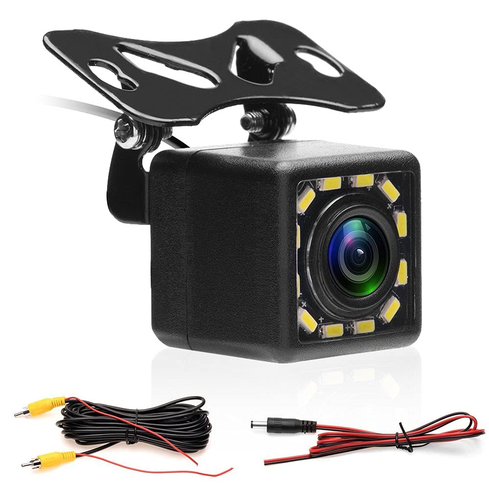 CAMECHO Car Reversing Camera with Super Night Vision IP68 Waterproof Rear View Camera 170° Wide Angle 12 LED Night Visions+6M Video Cable Reverse Camera for Car/Van/Truck/Bus