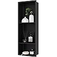 Qeke Stainless Steel Recessed Wall Niche Shower, No Tile Needed, Three-Tier Niche Shelf, 12" X 29", Matte Black