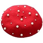 ZARSIO Women Beret Pearl Elegant Sweet Artist French Style Beret Beanie Cap