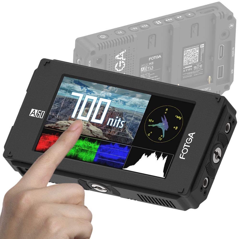 Fotga A50T 5'' FHD IPS DCI-P3 Wide Color Gamut Video Camera Field Monitor, Touch Screen 1920x1080, 700nits cd/m2, HDMI 4K Input/Output,Dual NP-F Battery Plate for DSLR Mirrorless Cinema Camera