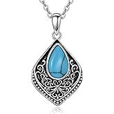URONE Turquoise Necklace 925 Sterling Silver Filigree Turquoise Pendant Vintage Jewelry For Women