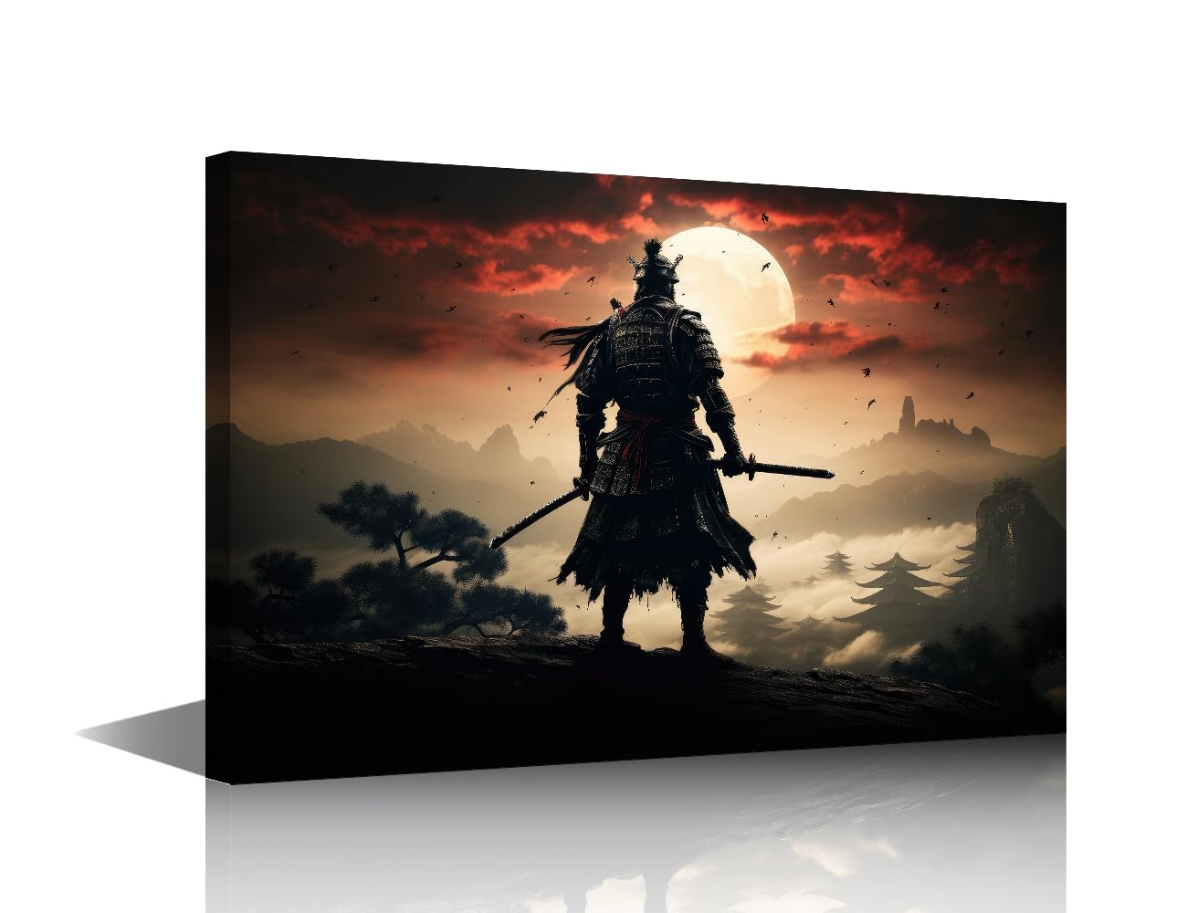 TISHIRON Samurai Warrior Wall Art Warrior Wall Decor Framed Art Wall Decor Modern Prints Wall Art Samurai Artwork for Walls Living Room Bedroom Wall Decor Canvas Wall Art Ready to Hang, 40x60cm