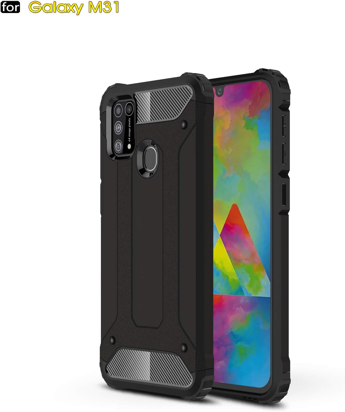 Futanwei Galaxy M31 Case-Samsung M31 Case, 2-in-1 Heavy Duty Tough Armor Dual-Layer Full Body Protective Shockproof Drop-Proof Defender Hybrid Cover for Samsung Galaxy M31 Black