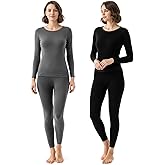 2 Packs Thermal Underwear for Women Long Johns Set for Cold Weather Base Layer Top & Bottom with Fleece Lined