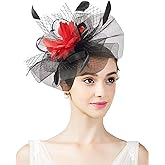 TLMNU Sinamay Fascinator Hat Floral Feather Pillbox Derby Hats for Women Wedding Tea Party with Headband Clip