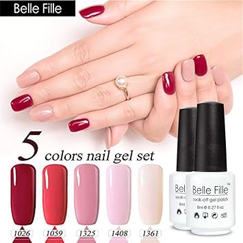 Amazoncom Belle Fille 5 Colors Nail Gel Polish Set