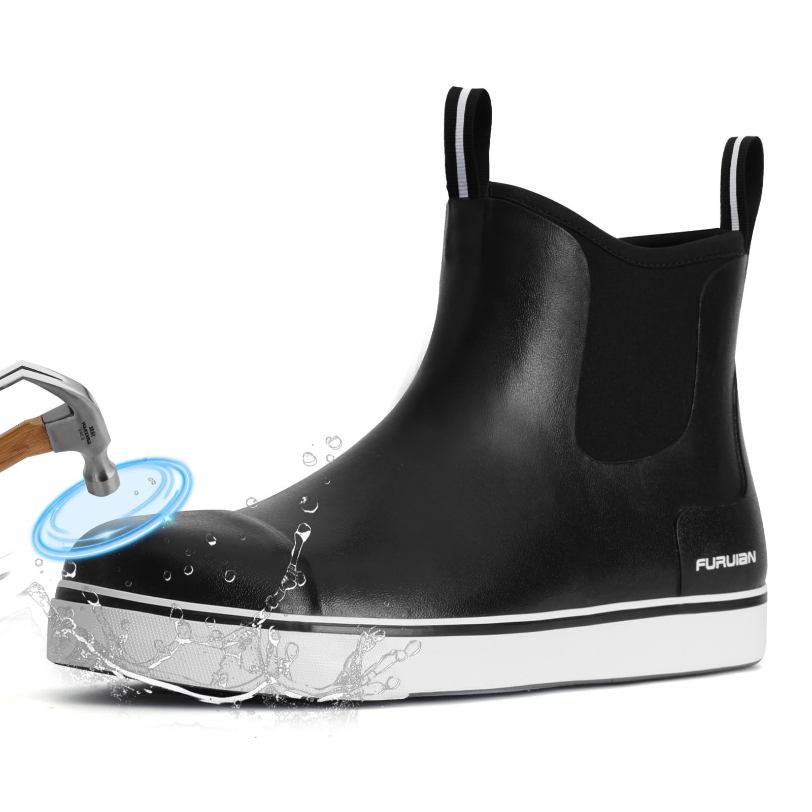 Photo 1 of Furuian Men's Steel Toe Rain Boots Rubber Work Boots Waterproof Safety Shoes Ankle/Short Mud Boots Non Slip Chelsea Rain Shoes for Outdoor, Agriculture and Industrial Working