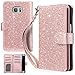 UrbanDrama S7 Edge Case, Galaxy S7 Edge Case, Flip Cover Wallet Glitter Sparkly Folio PU Leather Kickstand Cash Holder Protective Case Compatible for Samsung Galaxy S7 Edge, Rose Gold