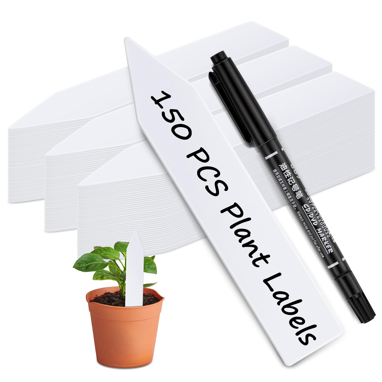 Plastic Plant Labels 150Pcs Plant Tags Plant Markers & Labels Re-Usable Plant Labels for Garden Seed Potted Herbs Flowers Vegetables, White