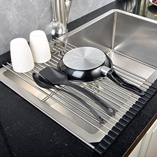 18" x 10" Roll-up Rollable Stainless Steel Over the Sink Dish Drying Rack for Kitchen
