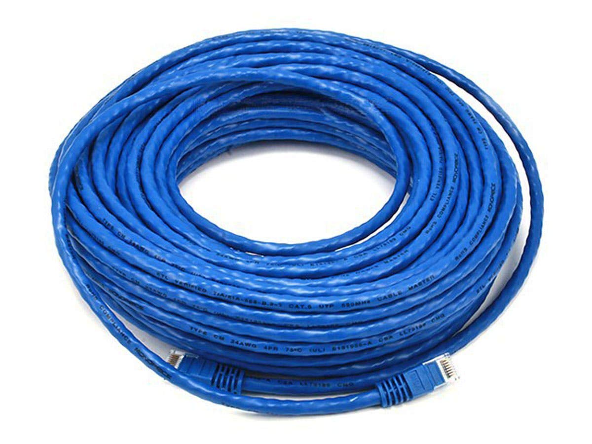 Monoprice Cat6 Ethernet Patch Cable - 75 Feet - Blue | Network Internet Cord - RJ45, Stranded, 550Mhz, UTP, Pure Bare Copper Wire, 24AWG — image 1