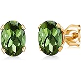 Gem Stone King Gemstone Birthstone Stud Earrings for Women Men | 18K Yellow Gold Plated | Oval 7X5MM | Fine Jewelry Gifts for Her Him Mom Dad Wife