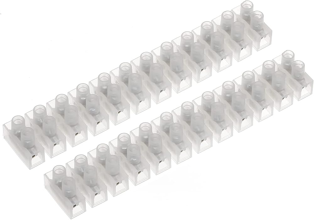 AUKENIEN 15A 16A 12 Way Electrical Terminal Block 2 Pack White Choc Blocks