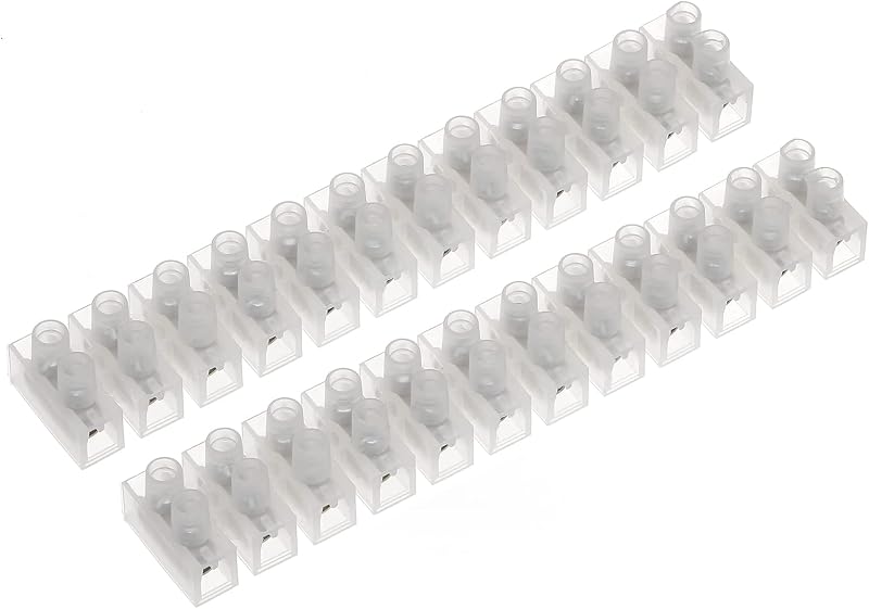 AUKENIEN 15A 16A 12 Way Electrical Terminal Block 2 Pack White Choc Blocks