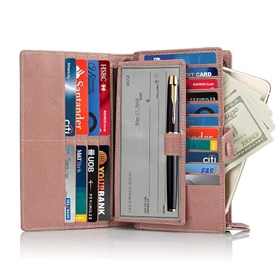 SENDEFN Women's Large Capacity RFID Blocking Leather Wallet With Checkbook Holder - Natural-Beige - View #5