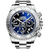 LOREO Mens Automatic Watch Silver Stainless Steel Sapphire Glass Ceramic Bezel Date Military Diving Waterproof Watch