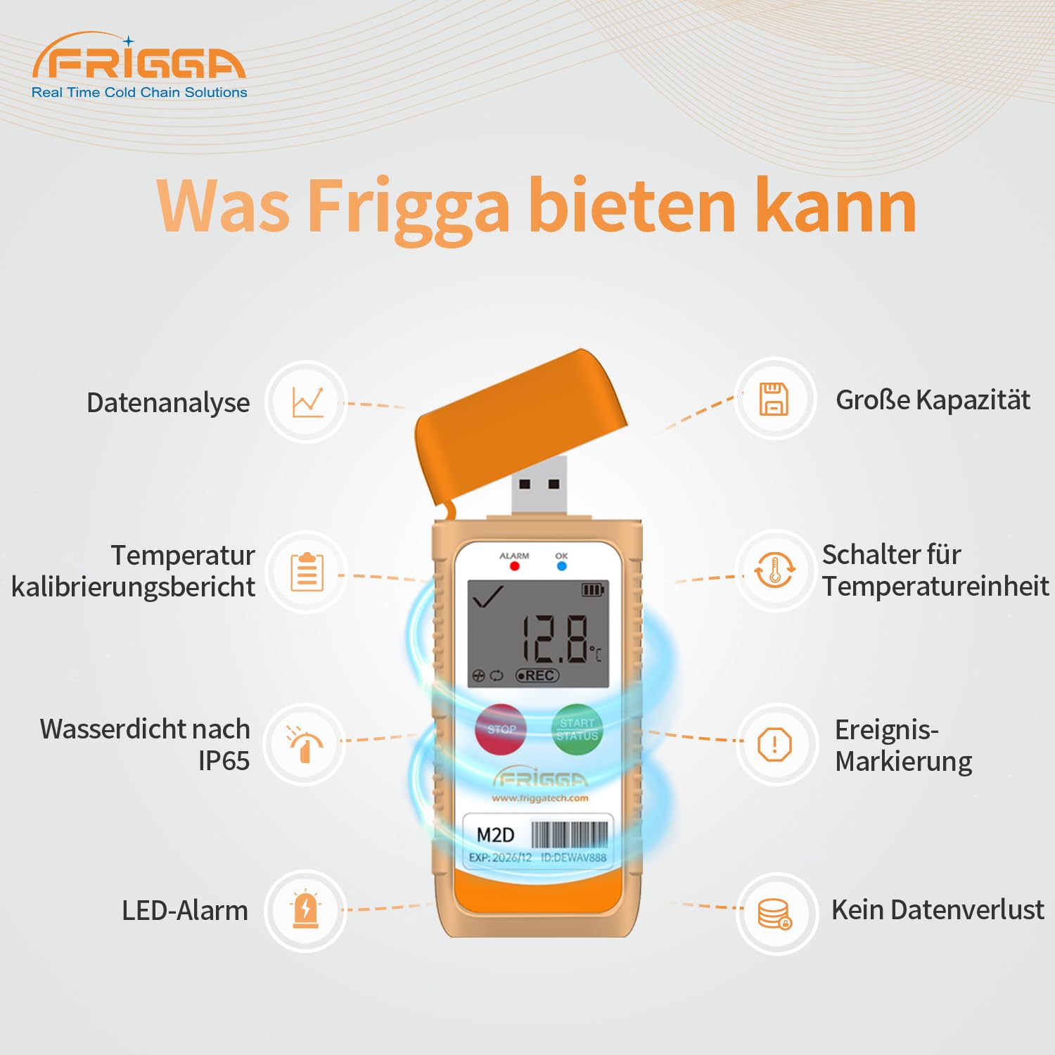 Frigga M2D Wiederverwendbare Temperatur Datenlogger USB Digitaler Temperatur Rekorder 14400 Punkte Hochpräzise Thermometer Logger PDF CSV Bericht (1pack) 8