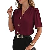 EVALESS Blouses for Women Dressy Casual Summer Short Sleeve Button Down Shirts Business Work Tops