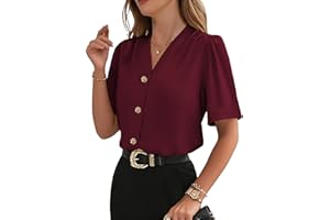 EVALESS Blouses Womens Dressy Casual Summer Short Sleeve Button Down Shirts Business Work Tops