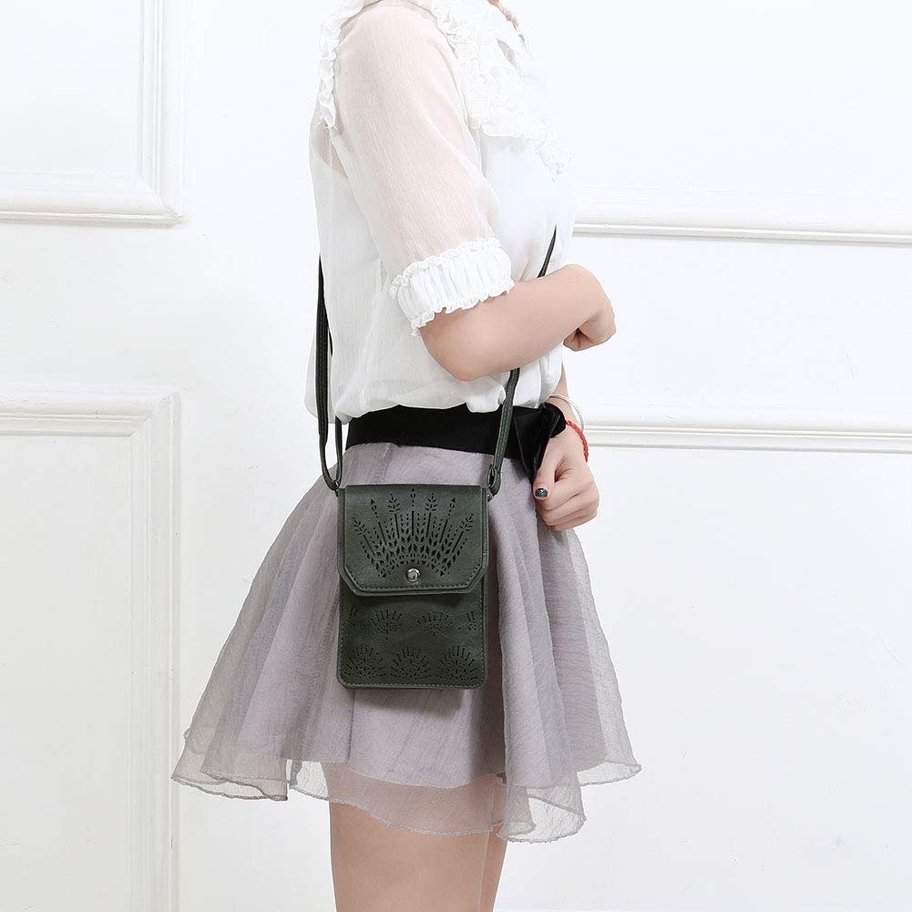 TENXITER Women Hollow Texture Small Crossbody Bags Cell Phone Purse Wallet for Girl (Green)